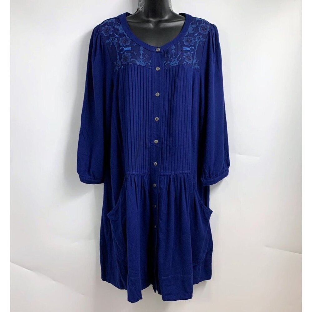Anthropologie Women's Dubois Embroidered Boho Lagenlook‎ Tunic Dress Size 14 NWT